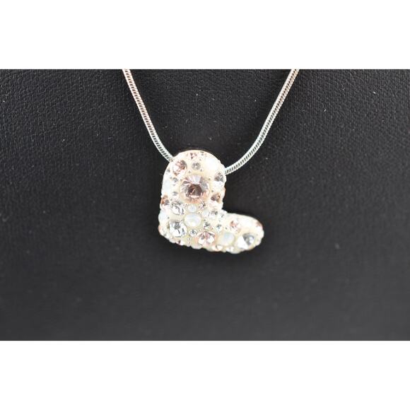 Swarovski Crystal-Enameled Puffy Heart Pendant Necklace - Picture 1 of 5